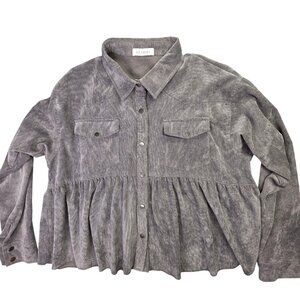 LILYMAES Shirt Womens Large Gray Corduroy Babydoll Peplum Snap Front Top Western